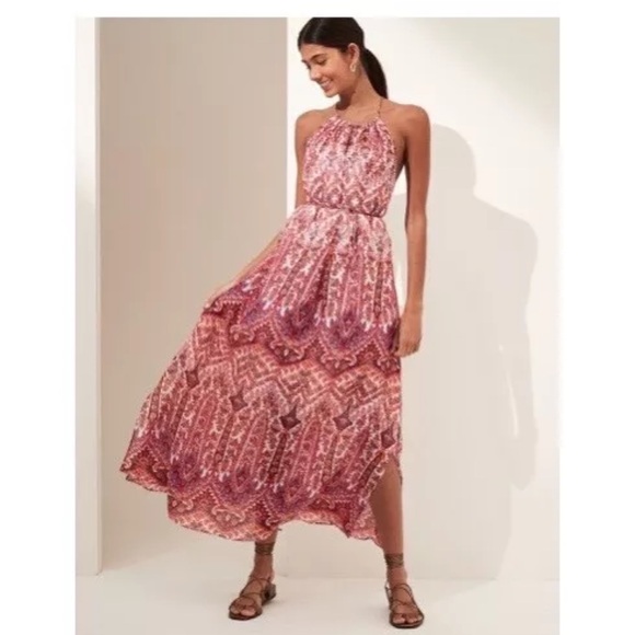 Banana Republic Ramie Backless Paisley Summer Feminine Lined Maxi Dress - Picture 1 of 5